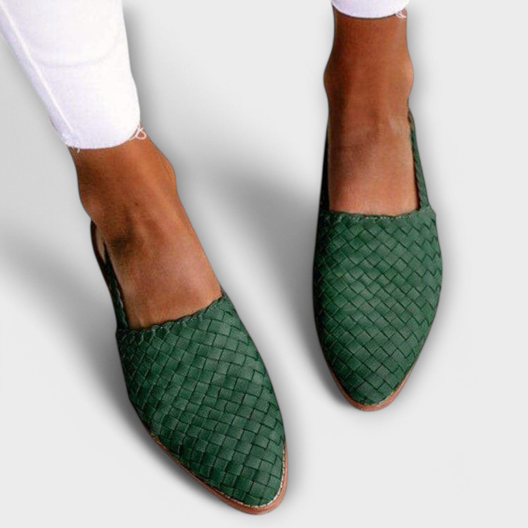 Petra – Woven Leather Slingback Flat Sandals
