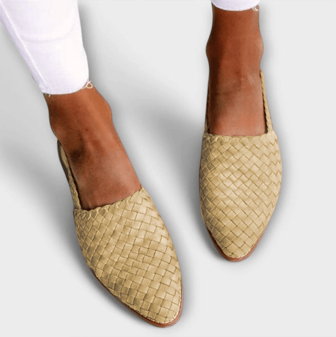 Petra – Woven Leather Slingback Flat Sandals