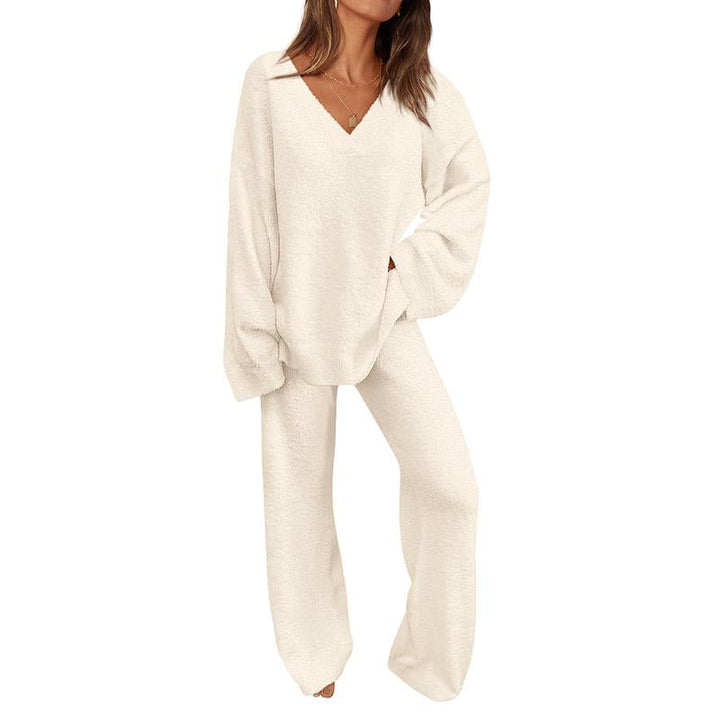 Rebecca – Soft Chunky V-Neck Top and Wide Leg Pants Lounge Set
