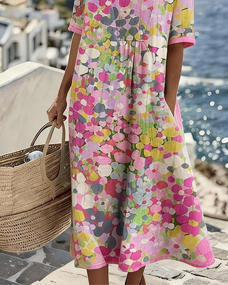 Elena – Abstract Floral Midi Dress