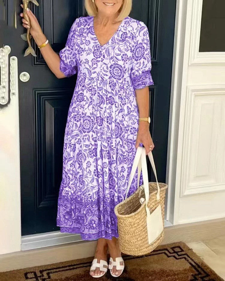 Sophie – Floral Midi Dress with Puff Sleeves