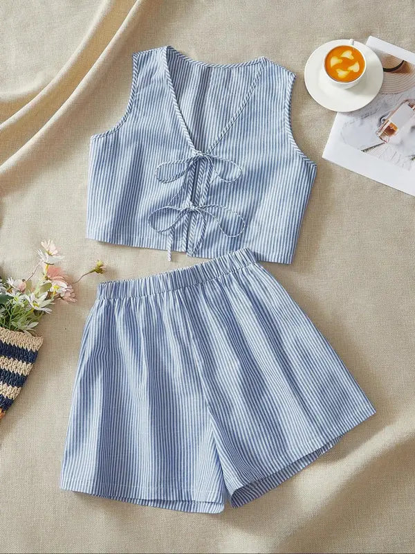 Eileen – Chic Summer Sleeveless Vest and High-Waist Shorts Set