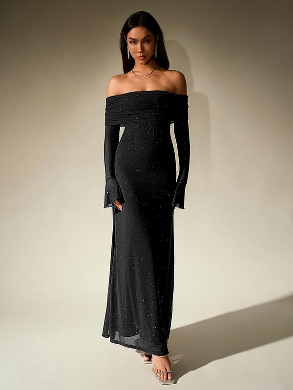 Deirdre – Off-Shoulder Ruched Sequin Bodycon Evening Gown
