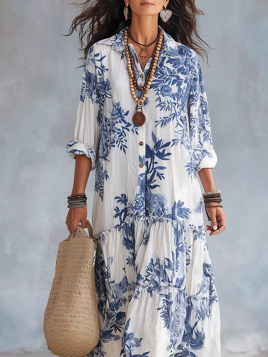 Faye – Floral Button-Down Tiered Maxi Dress