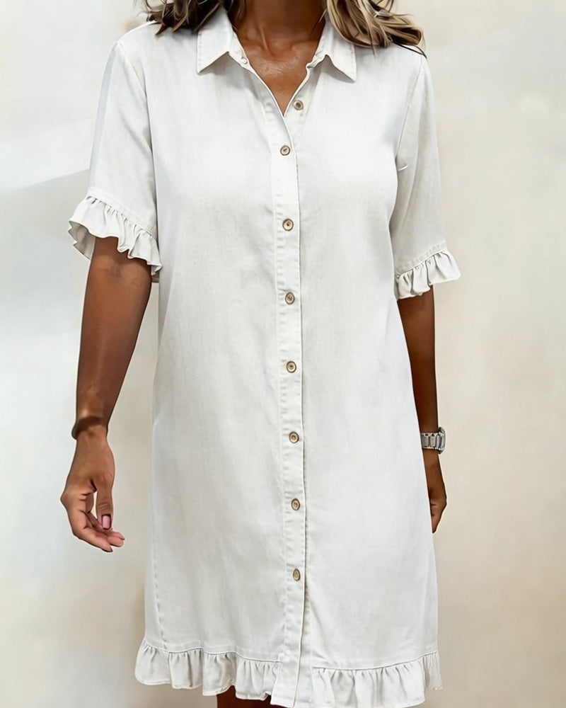 Delaney – Denim Shirt Dress with Ruffle Details