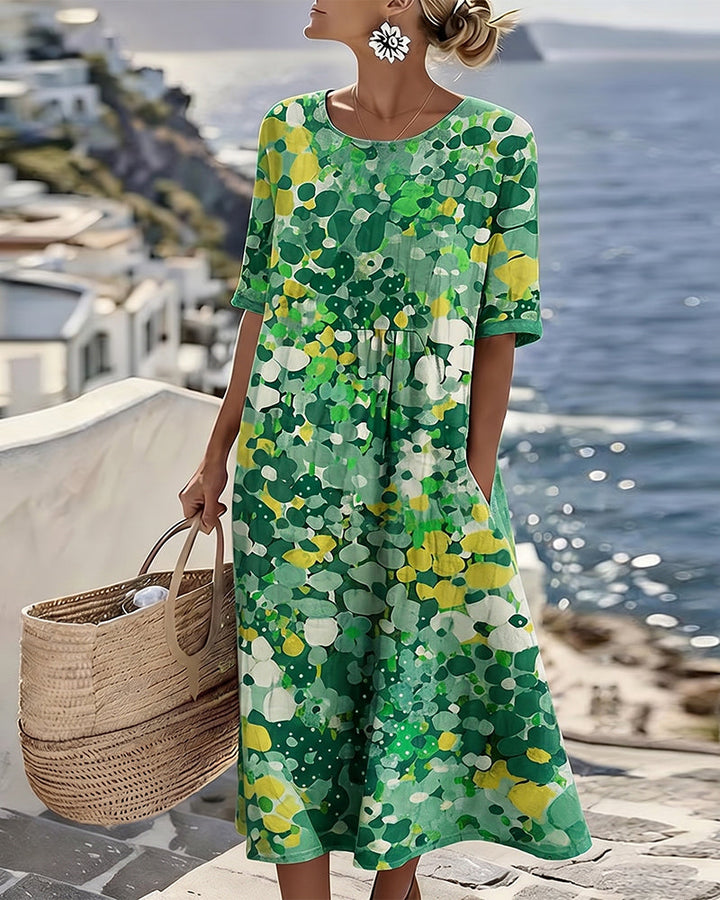 Elena – Floral Midi Dress with Relaxed Fit