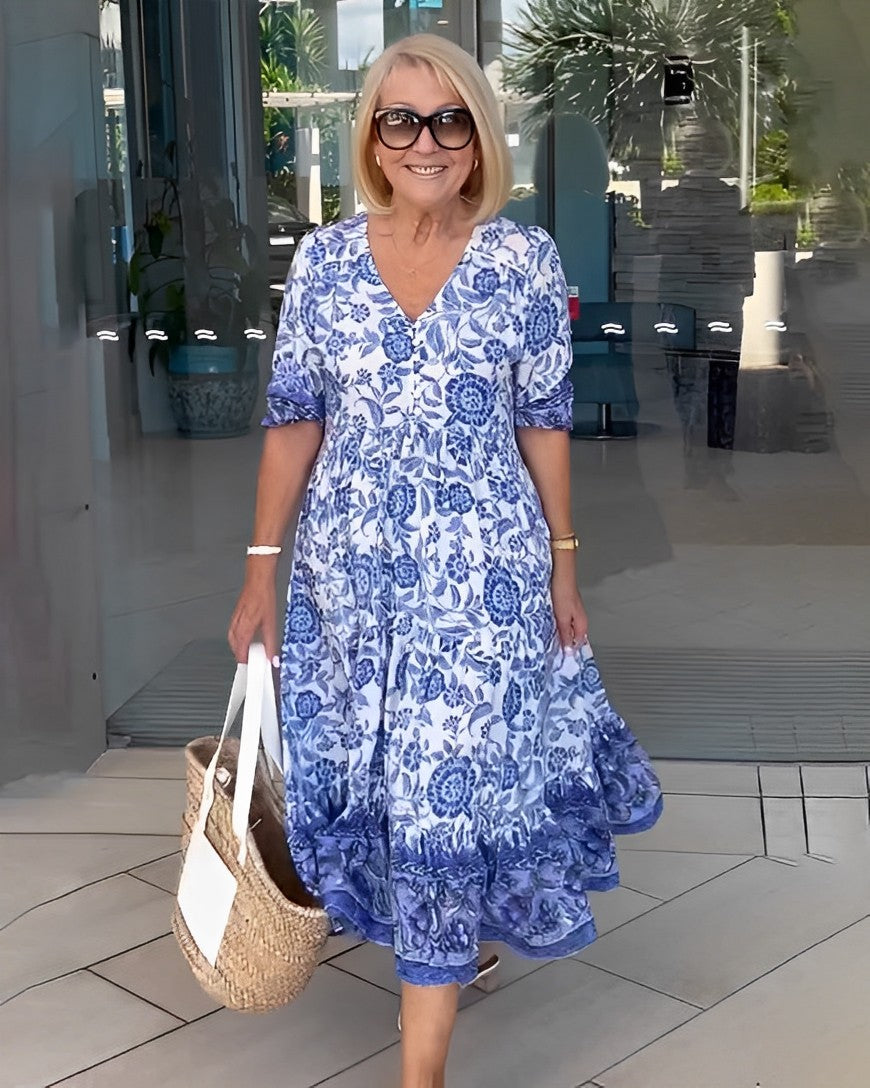 Sophie – Floral Midi Dress with Puff Sleeves