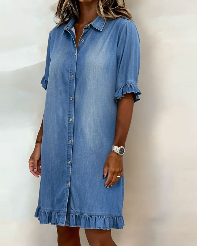 Delaney – Denim Shirt Dress with Ruffle Details
