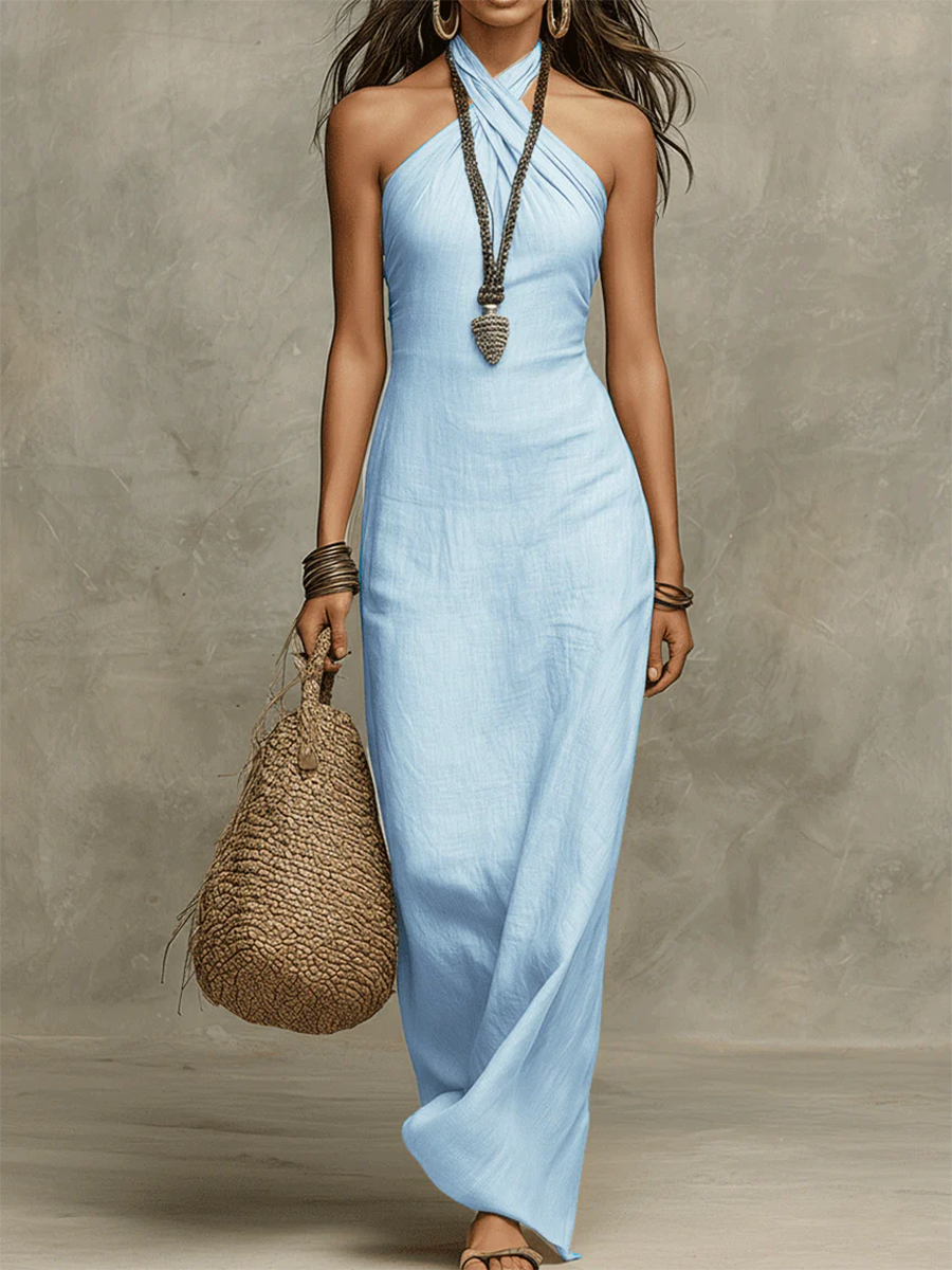 Serena – Halter Neck Linen Maxi Dress