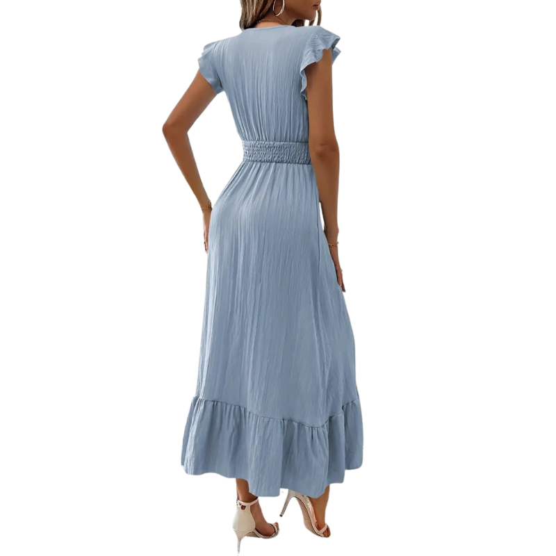 Teresa – Elegant Shirred V-Neck Maxi Dress