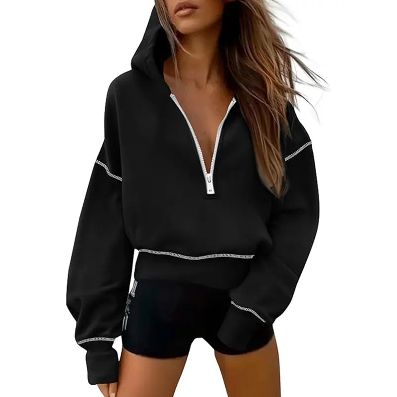 Ethel – Stylish Hooded Zip Sweatshirt with Stitching Detail