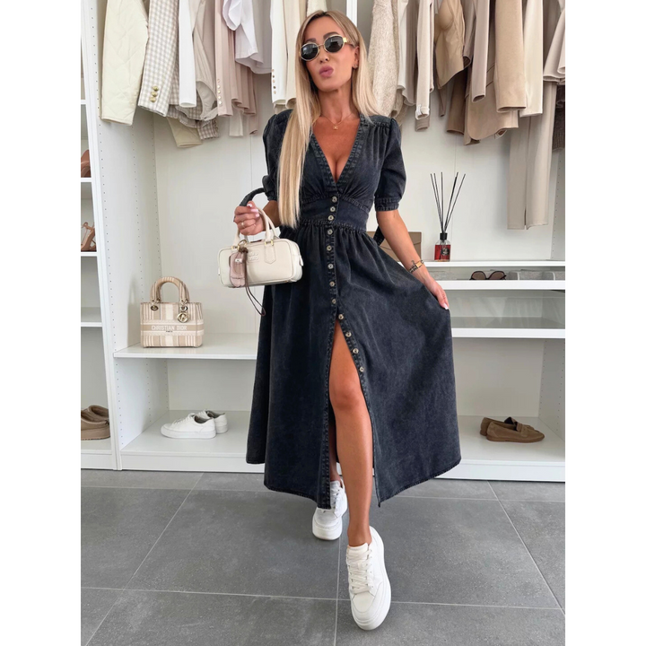 Lottie – Elegant V-Neck Midi Dress