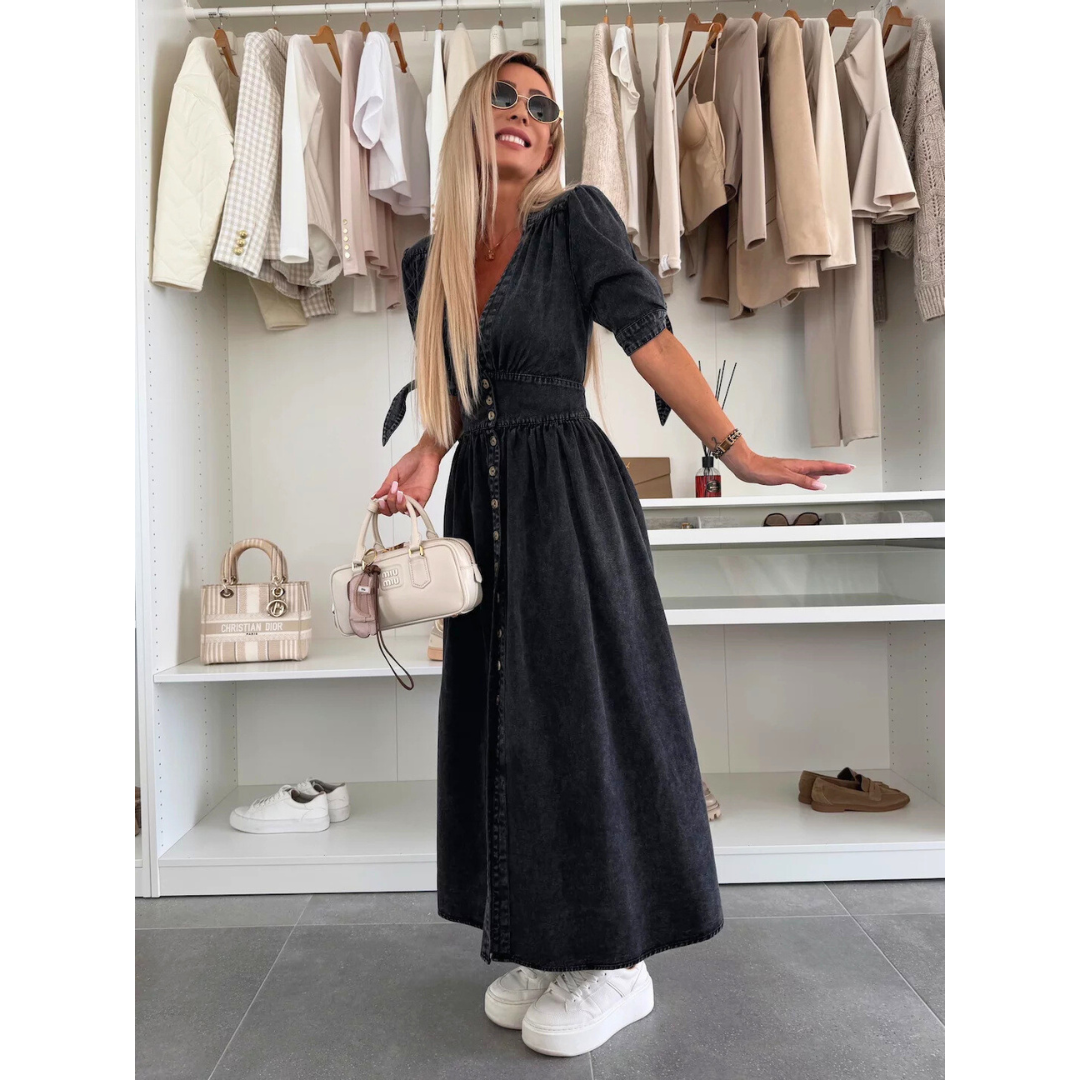 Lottie – Elegant V-Neck Midi Dress