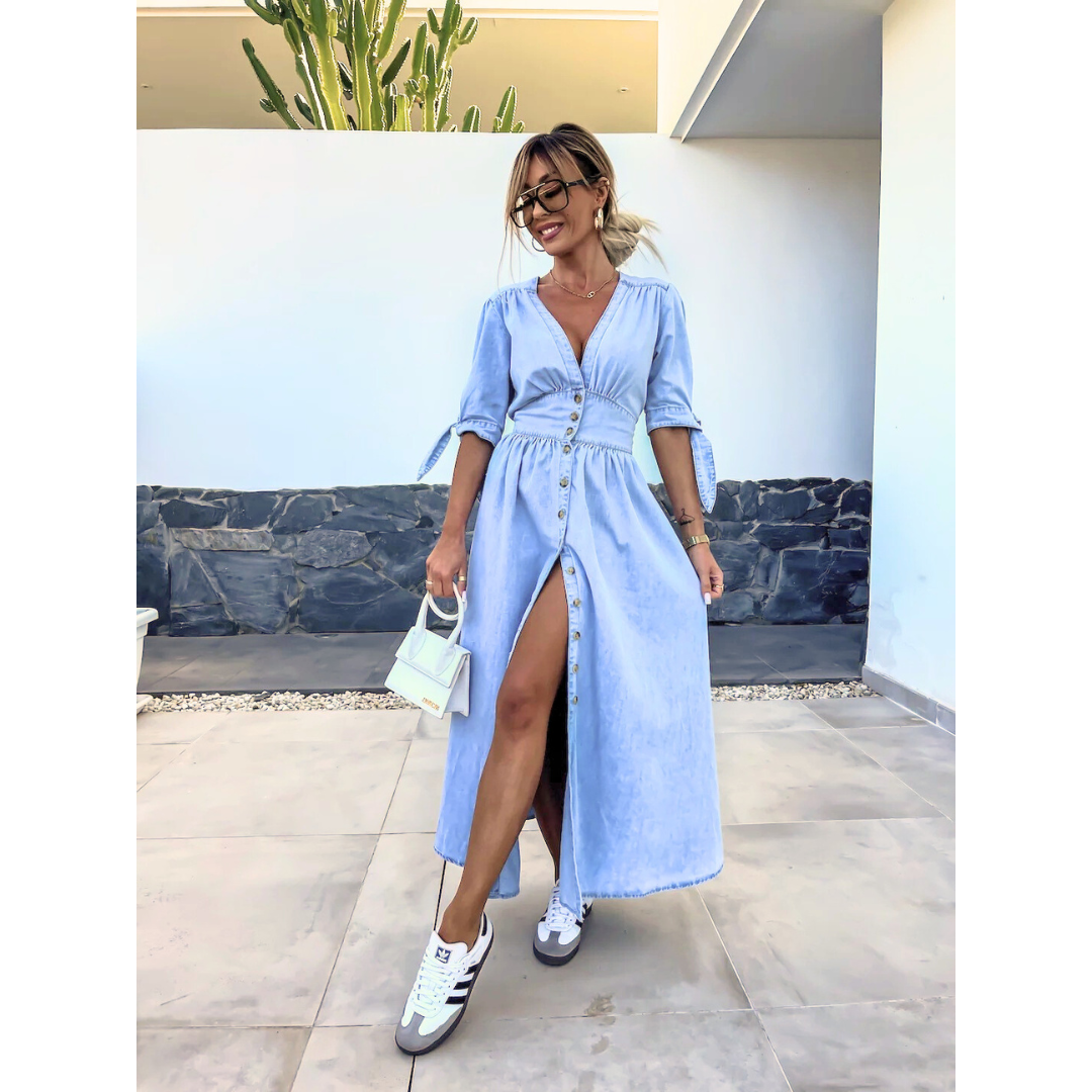Lottie – Elegant V-Neck Midi Dress