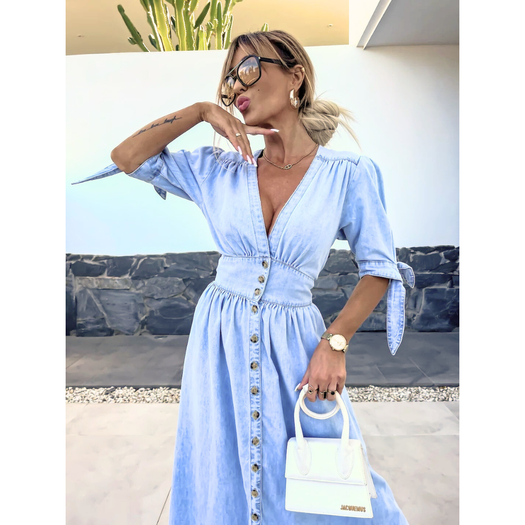 Lottie – Elegant V-Neck Midi Dress