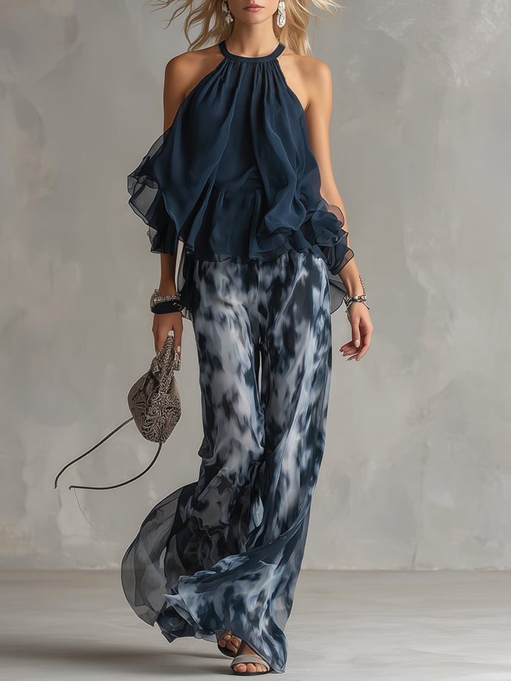 Lorinda – High-Neck Top And Wide-Leg Printed Pants