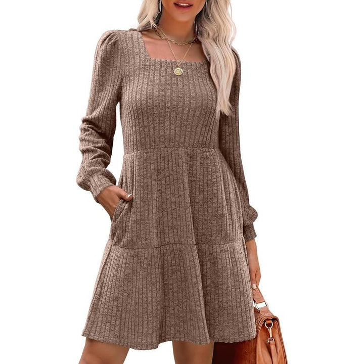Eliza – Cosy Square Neck Long Sleeve Babydoll Sweater Dress