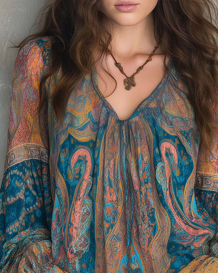 Ottoline – Bohemian V-Neck Blouse With Flared Sleeves