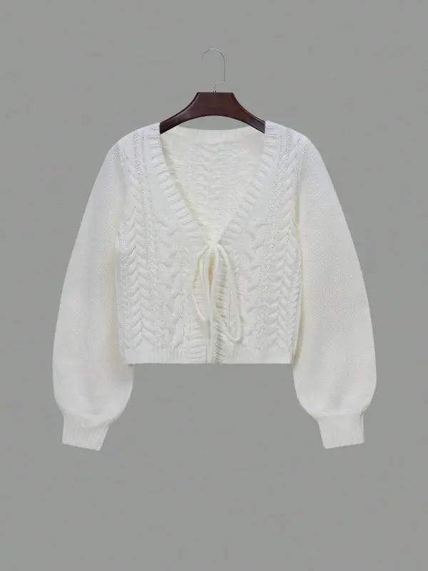 Alicia – Casual Drop Shoulder Tie Front V-Neck Long Sleeve Cardigan