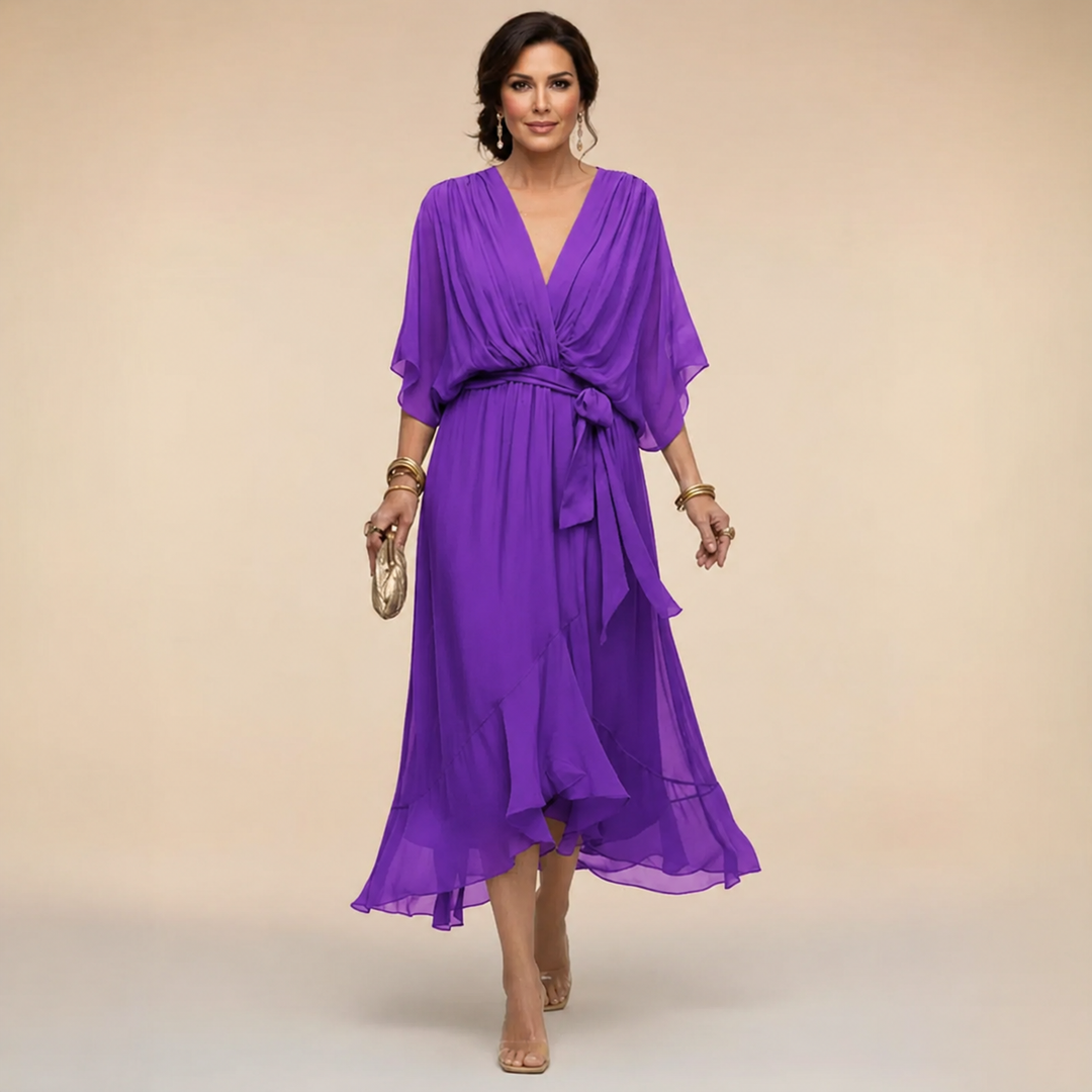 Monica – Flowing V Neck Midi Dress