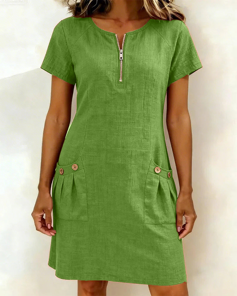 Wendy – Zip Neck Linen Mini Dress