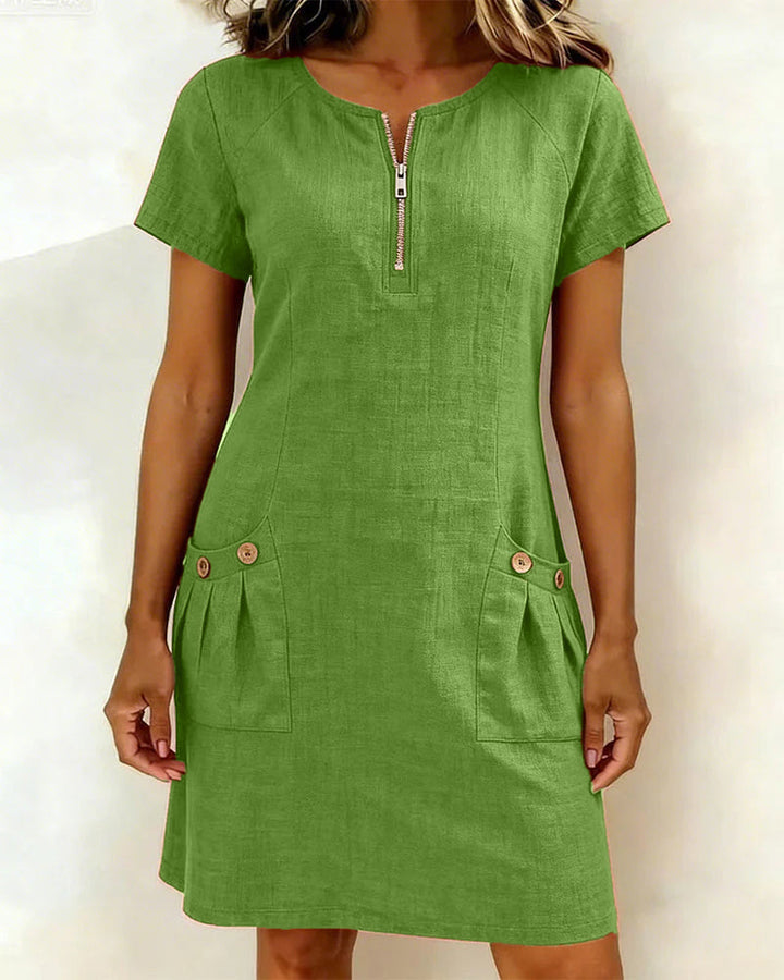 Wendy – Zip Neck Linen Mini Dress