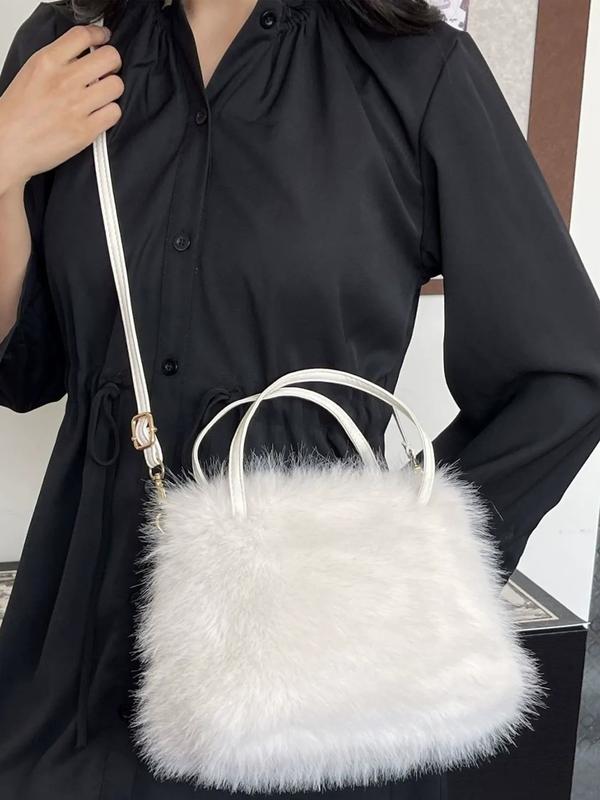 Lizzie – Fashionable Imitation Fur Small Handbag with Grip Handle and Shoulder Strap