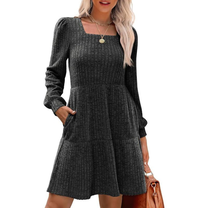 Eliza – Cosy Square Neck Long Sleeve Babydoll Sweater Dress