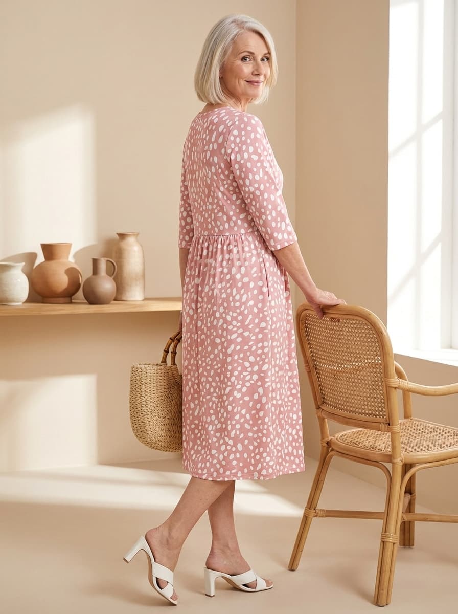 Carline – Spotted Print Midi Dress with Pockets
