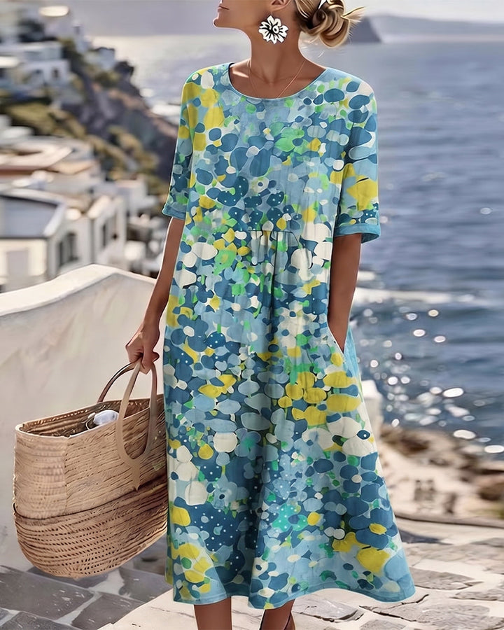 Elena – Abstract Floral Midi Dress