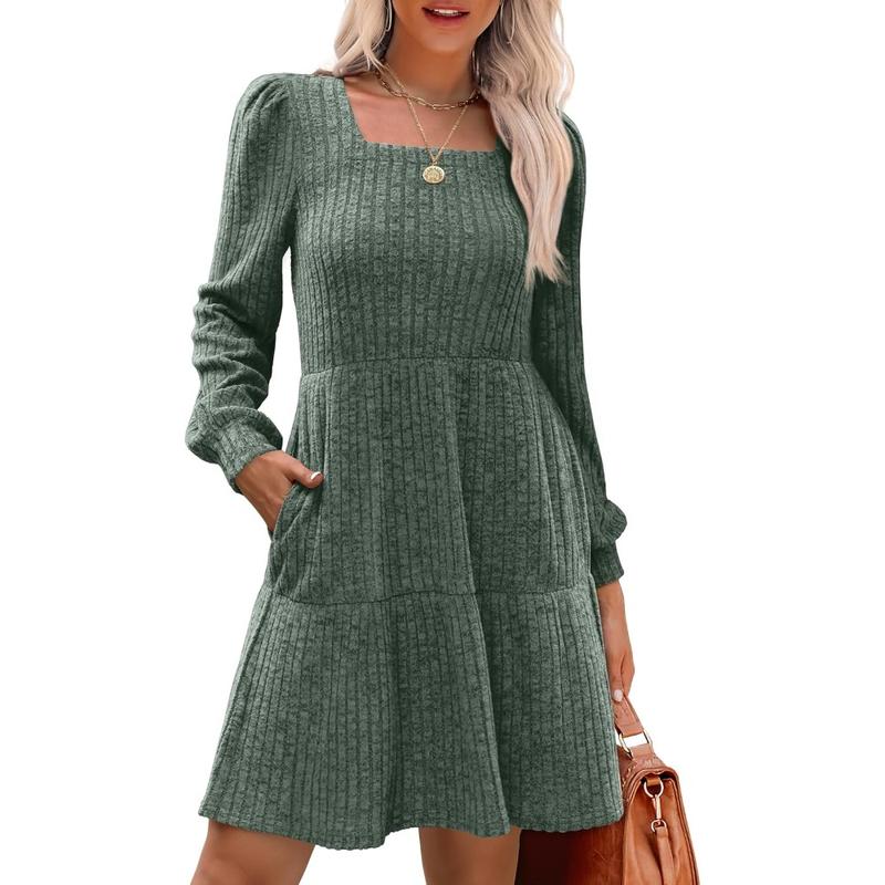 Eliza – Cosy Square Neck Long Sleeve Babydoll Sweater Dress