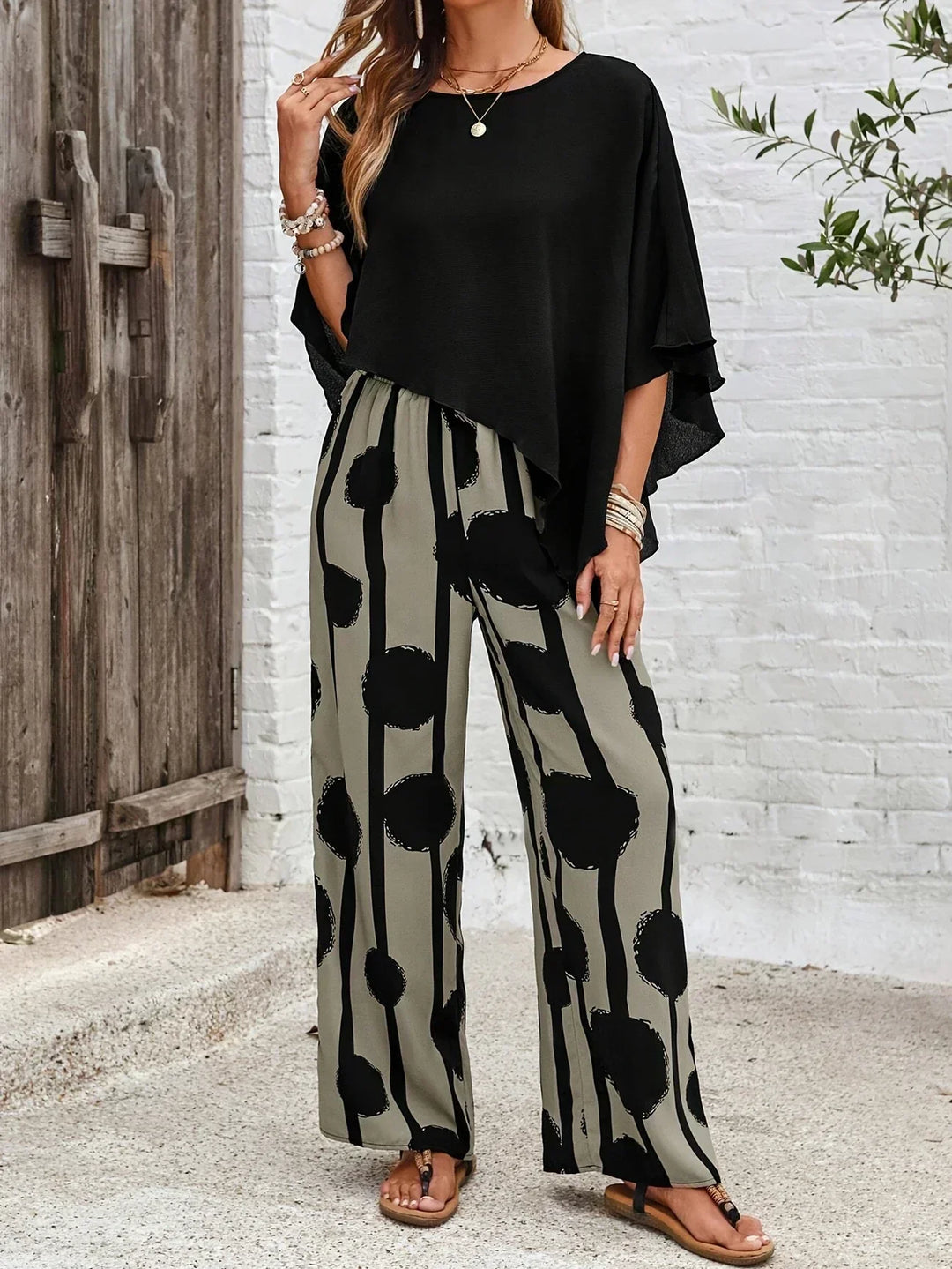 Kalliope – Relaxed Batwing Top and Wide Leg Two-Piece Set