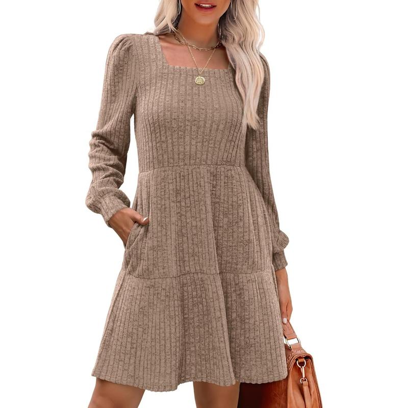 Eliza – Cosy Square Neck Long Sleeve Babydoll Sweater Dress