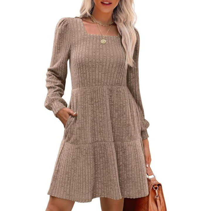 Eliza – Cosy Square Neck Long Sleeve Babydoll Sweater Dress