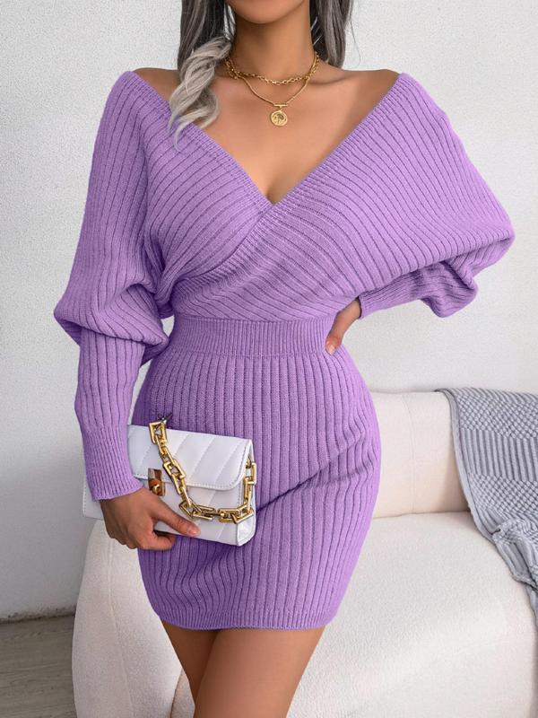 Cheryl – Wrapped V-Neck Slim Fit Long Sleeve Sweater Dress