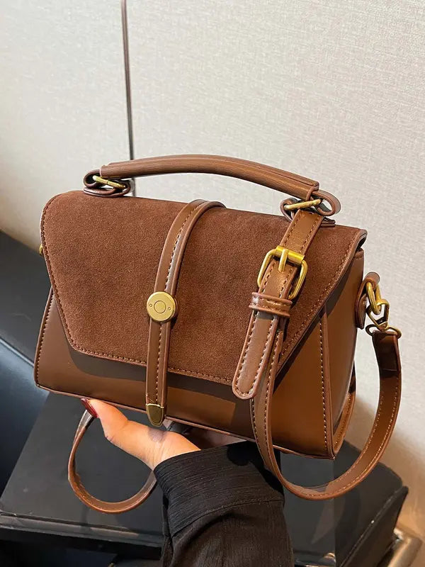 Mavis – Vintage-Style Small Square Shoulder Crossbody Bag with Contrast Stitching