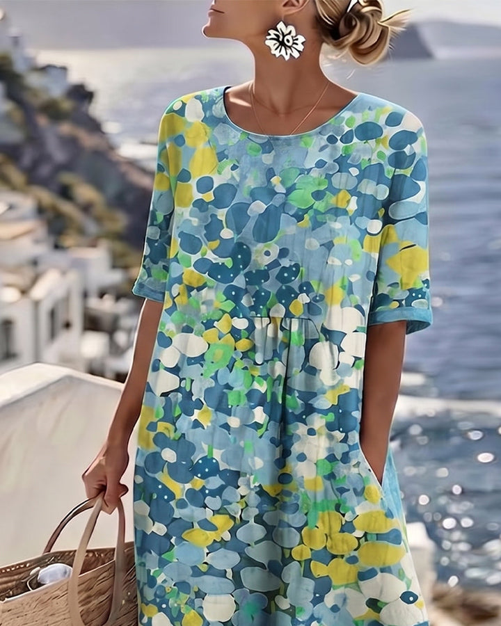Elena – Abstract Print Relaxed Midi Dress