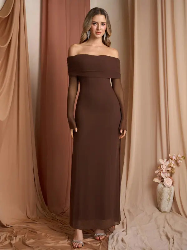 Andrea – Off-The-Shoulder Ruched Contrast Sequin Bodycon Dress