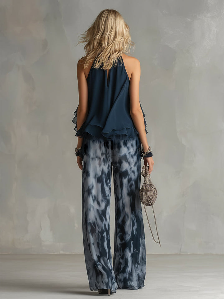 Lorinda – High-Neck Top And Wide-Leg Printed Pants