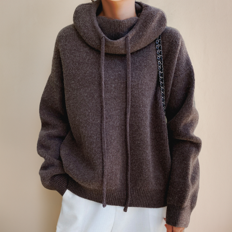 Frances – Fashionable Bow Print Round Neck Knit Pullover