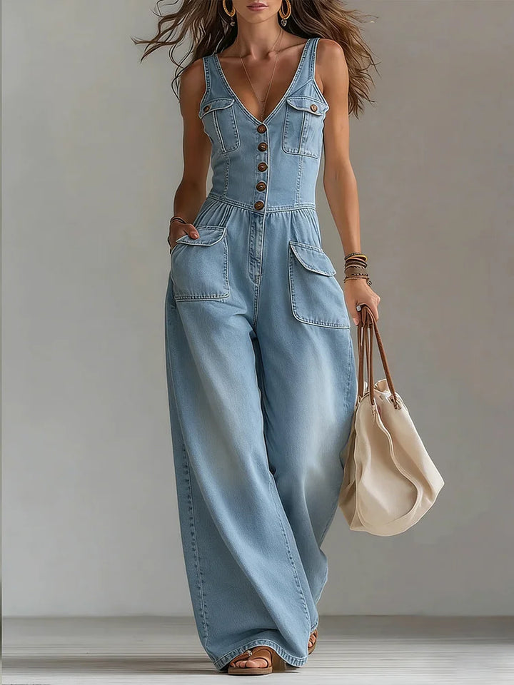 Rowanne – Casual Denim Wide-Leg Jumpsuit