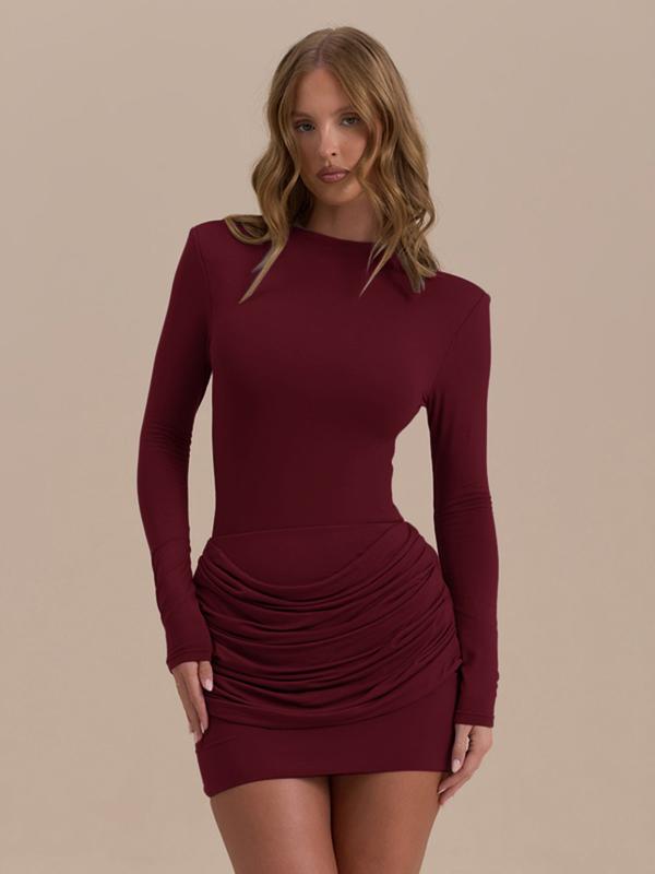 Zerna – Long Sleeve Ruched A-Line Elegant Gown
