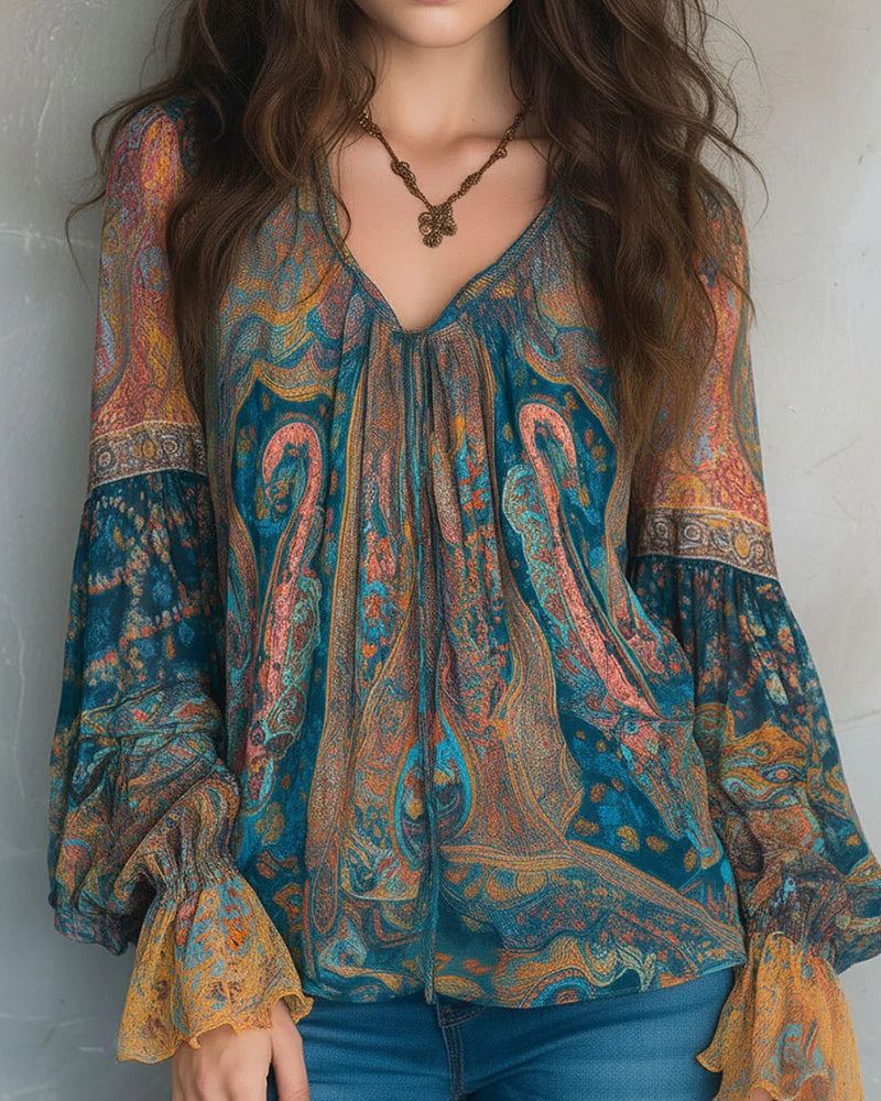 Ottoline – Bohemian V-Neck Blouse With Flared Sleeves