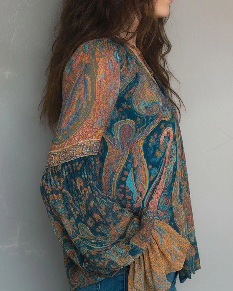 Ottoline – Bohemian V-Neck Blouse With Flared Sleeves