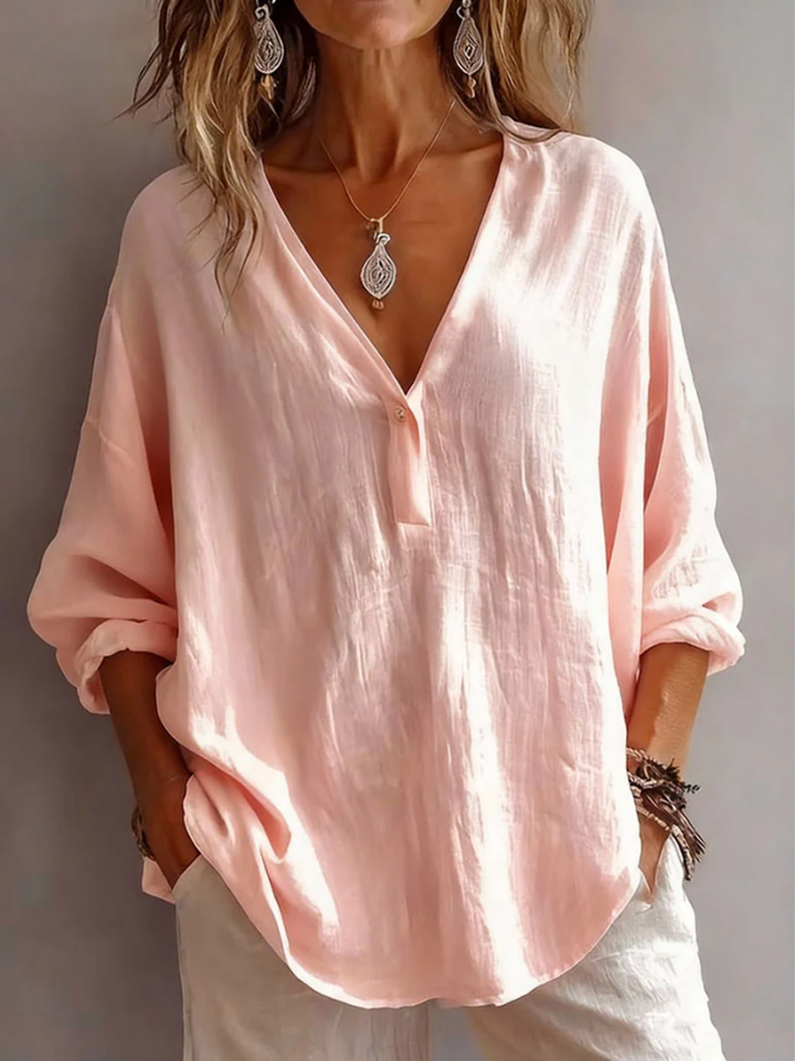 Clara – Relaxed V-Neck Linen Blouse