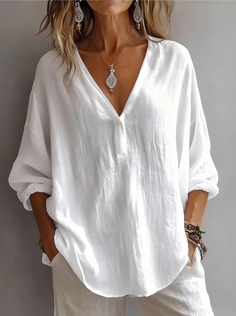 Clara – Relaxed V-Neck Linen Blouse