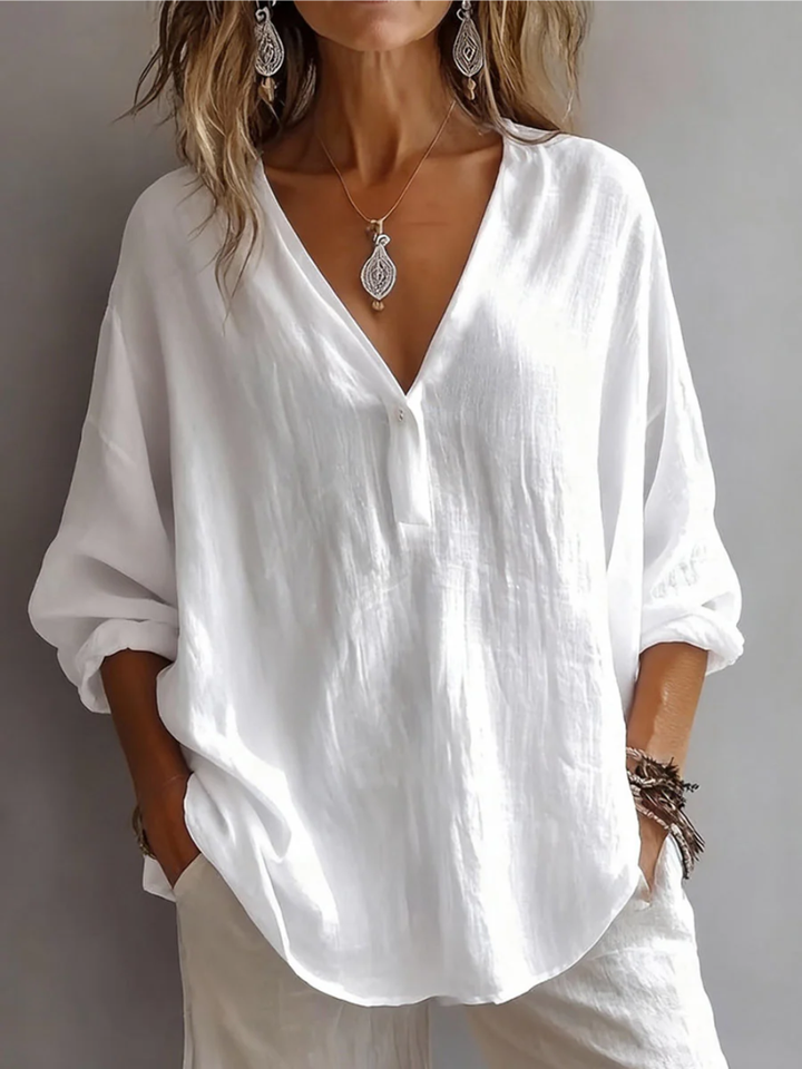 Clara – Relaxed V-Neck Linen Blouse