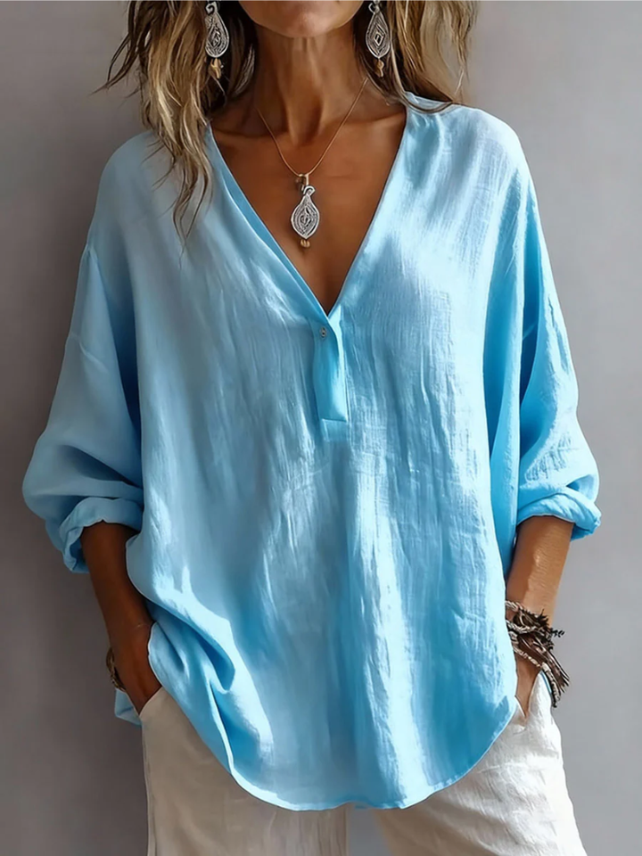 Clara – Relaxed V-Neck Linen Blouse