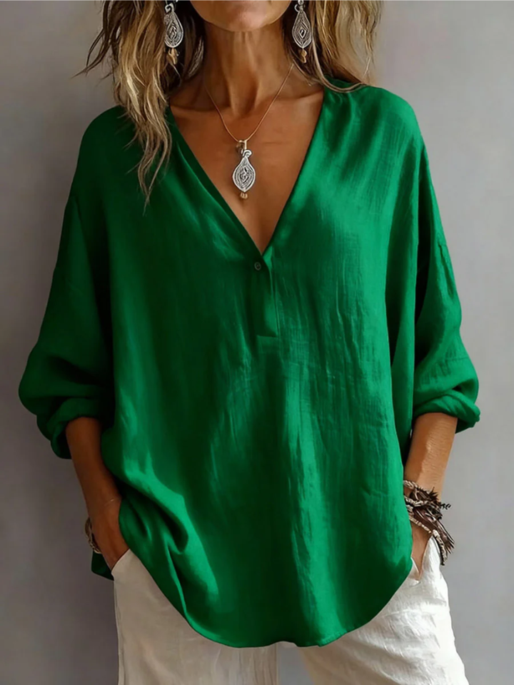Clara – Relaxed V-Neck Linen Blouse