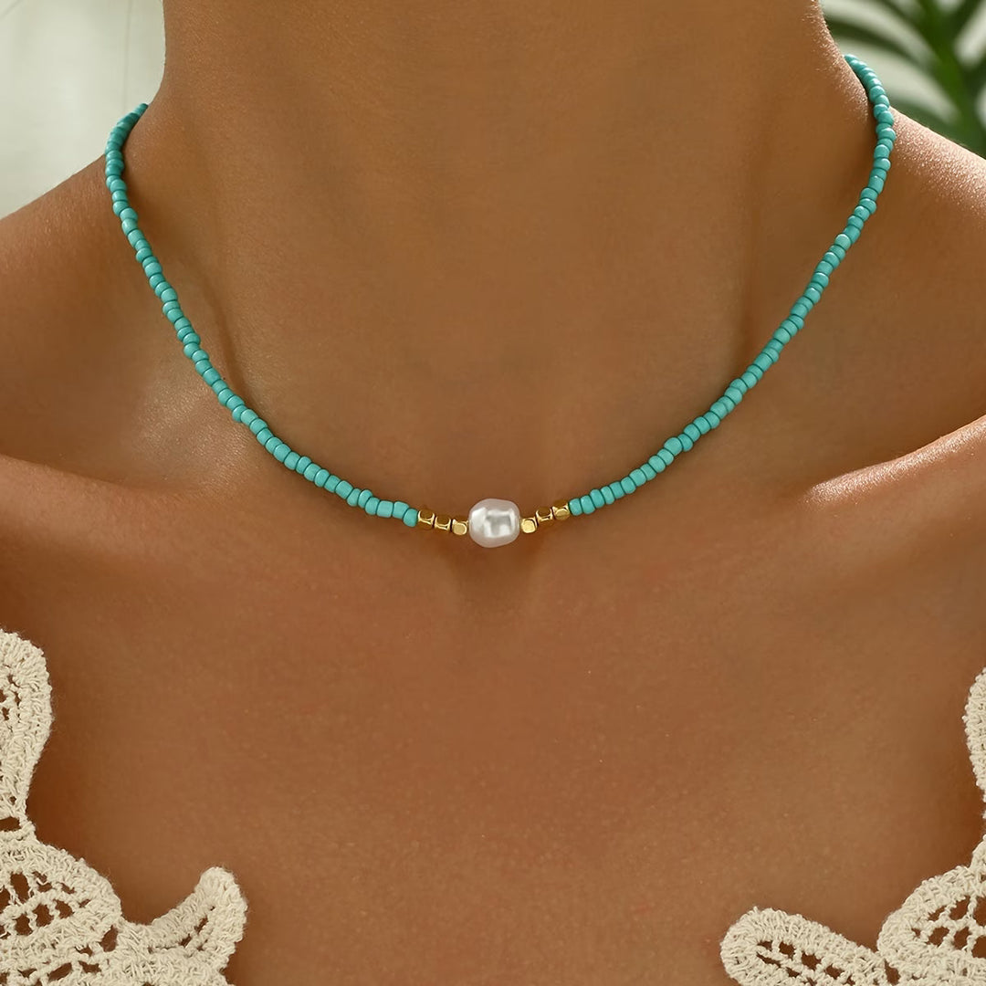 Anthea – Beaded Pearl Pendant Choker Necklace